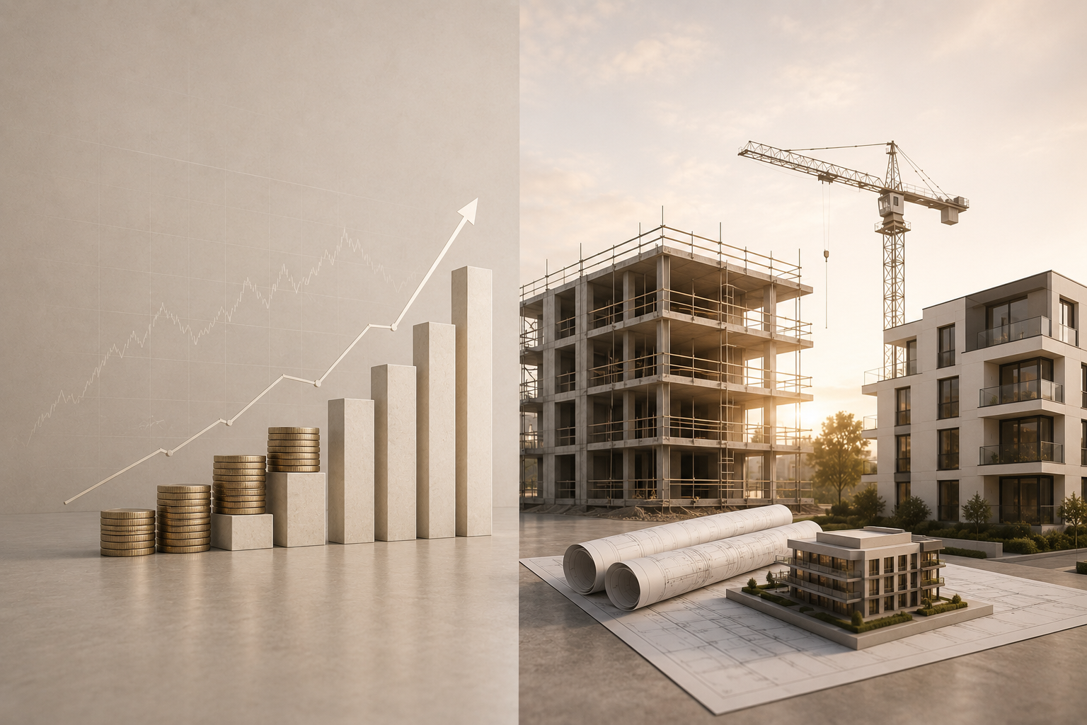 Geldanlagen und Immobilienexpertise – Visualisierung von Wachstum und Bauprojekten